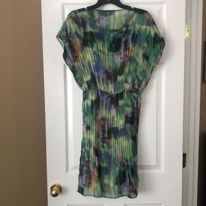 Watercolor chiffon pleated dress